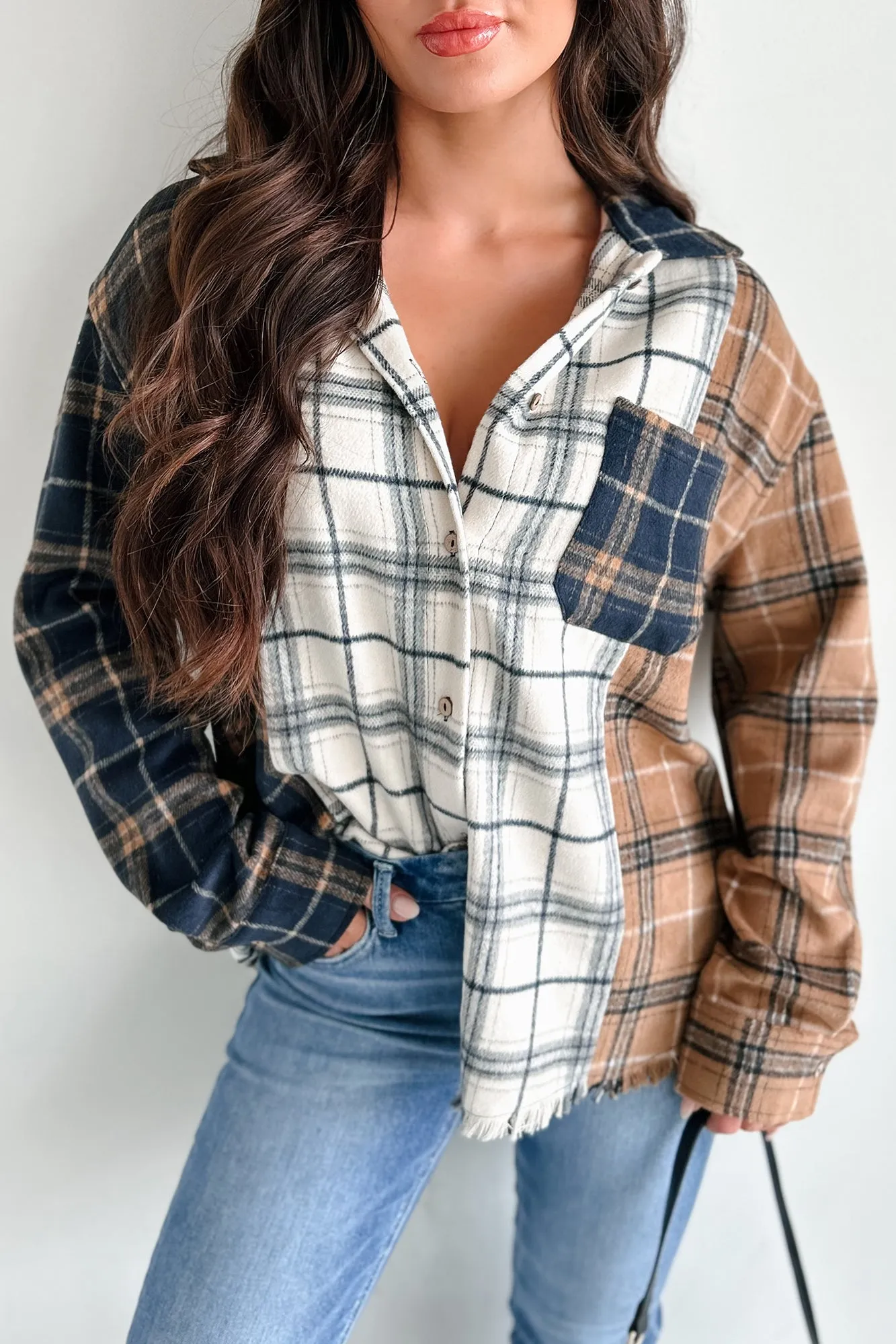 Bonfire Social Mixed Plaid Shacket (Multi/Navy)