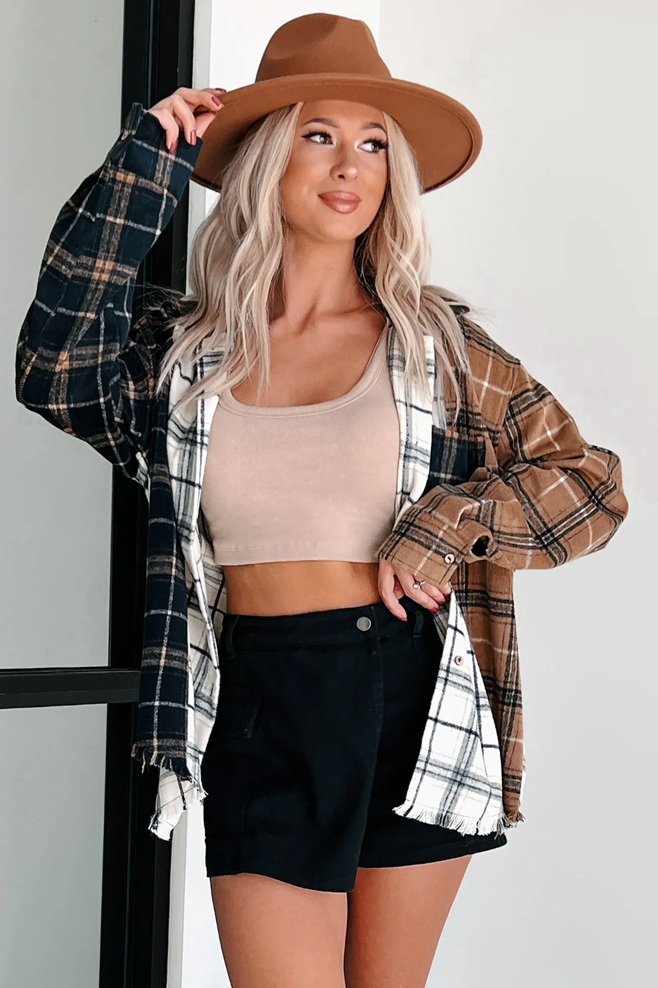 Bonfire Social Mixed Plaid Shacket (Multi/Navy)