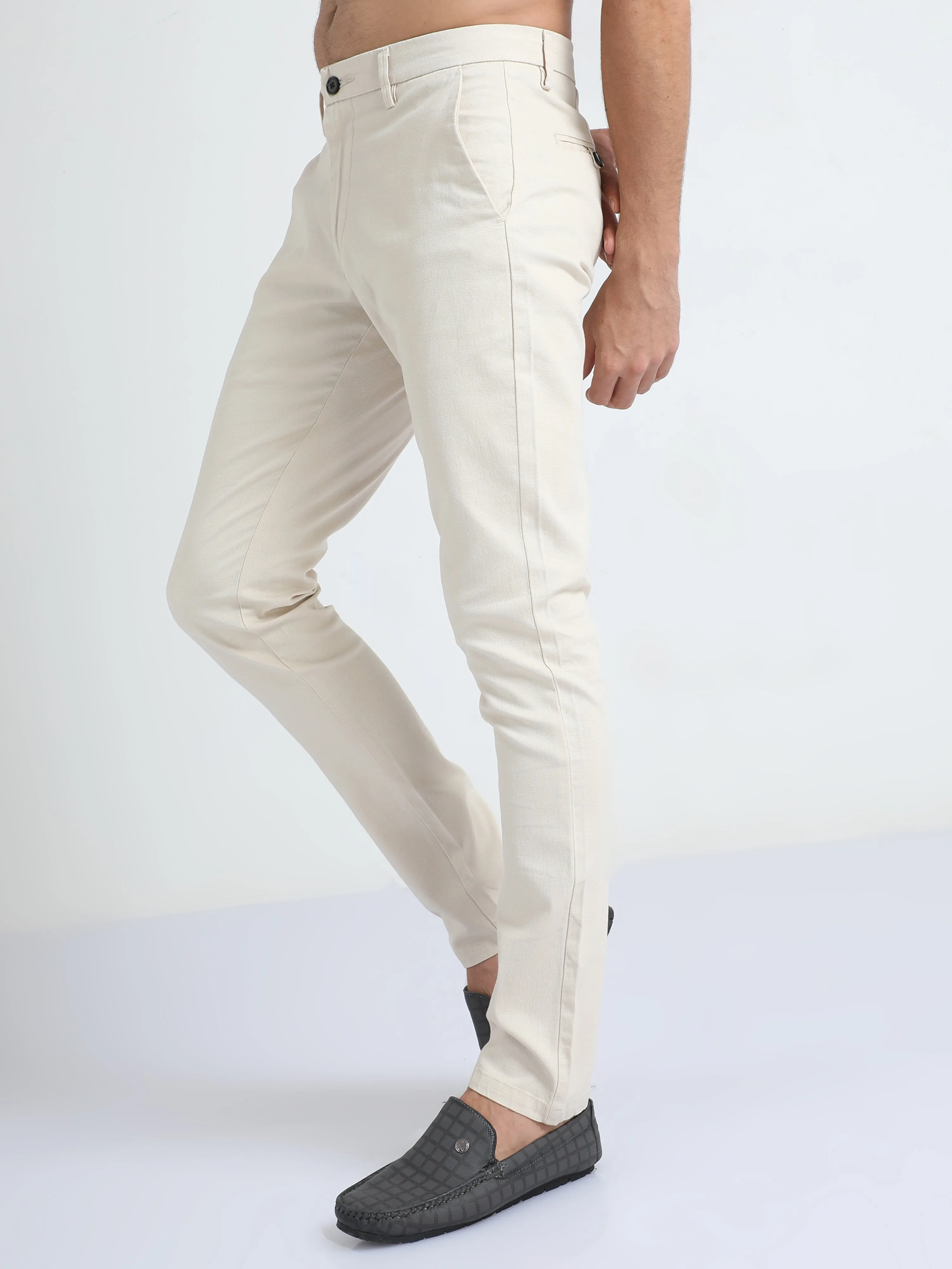 Box Dobby Cream Cotton Chino