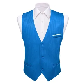 Bright Blue Solid Men's V-Neck Business Vest