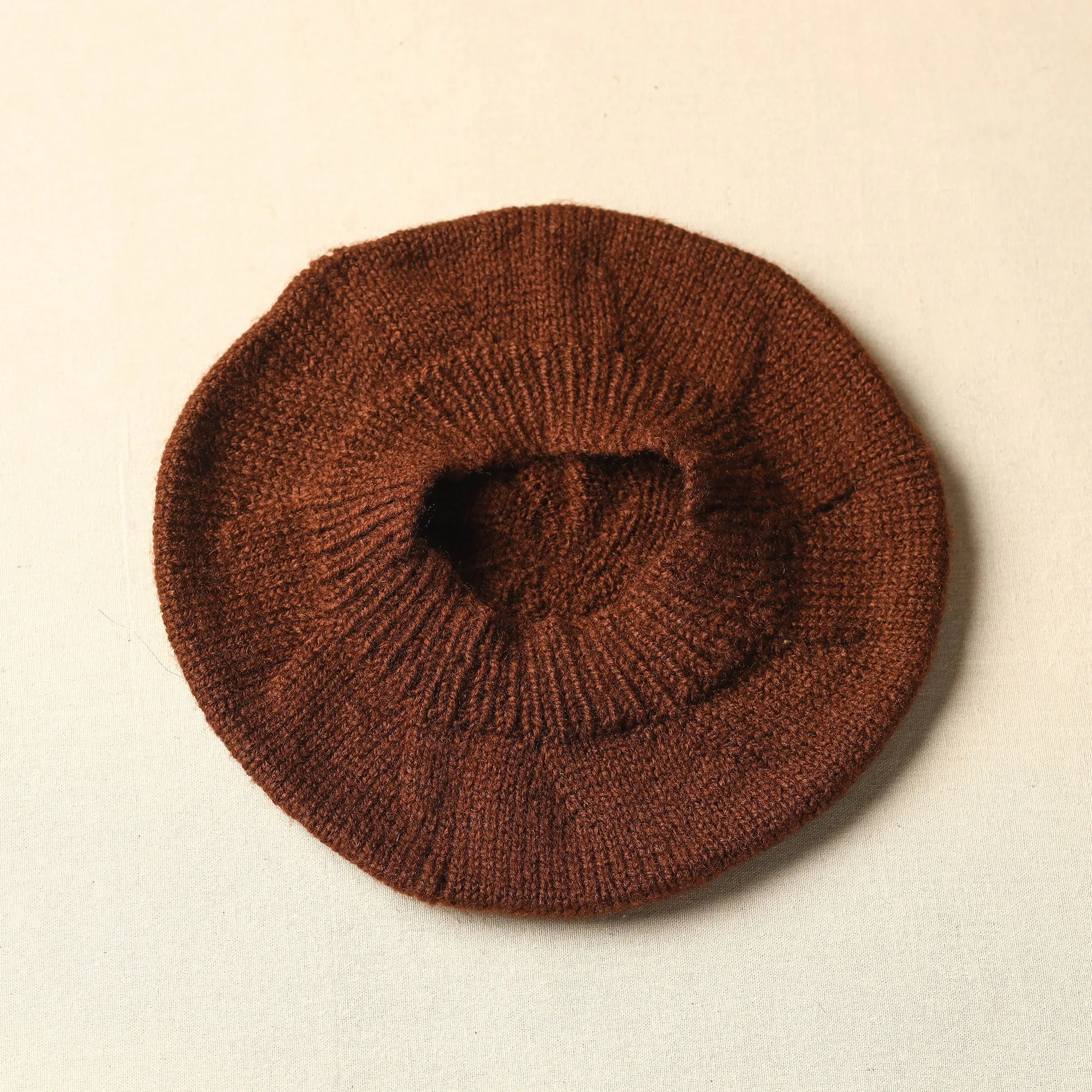 Brown - Kumaun Hand Knitted Woolen Beret Cap 61