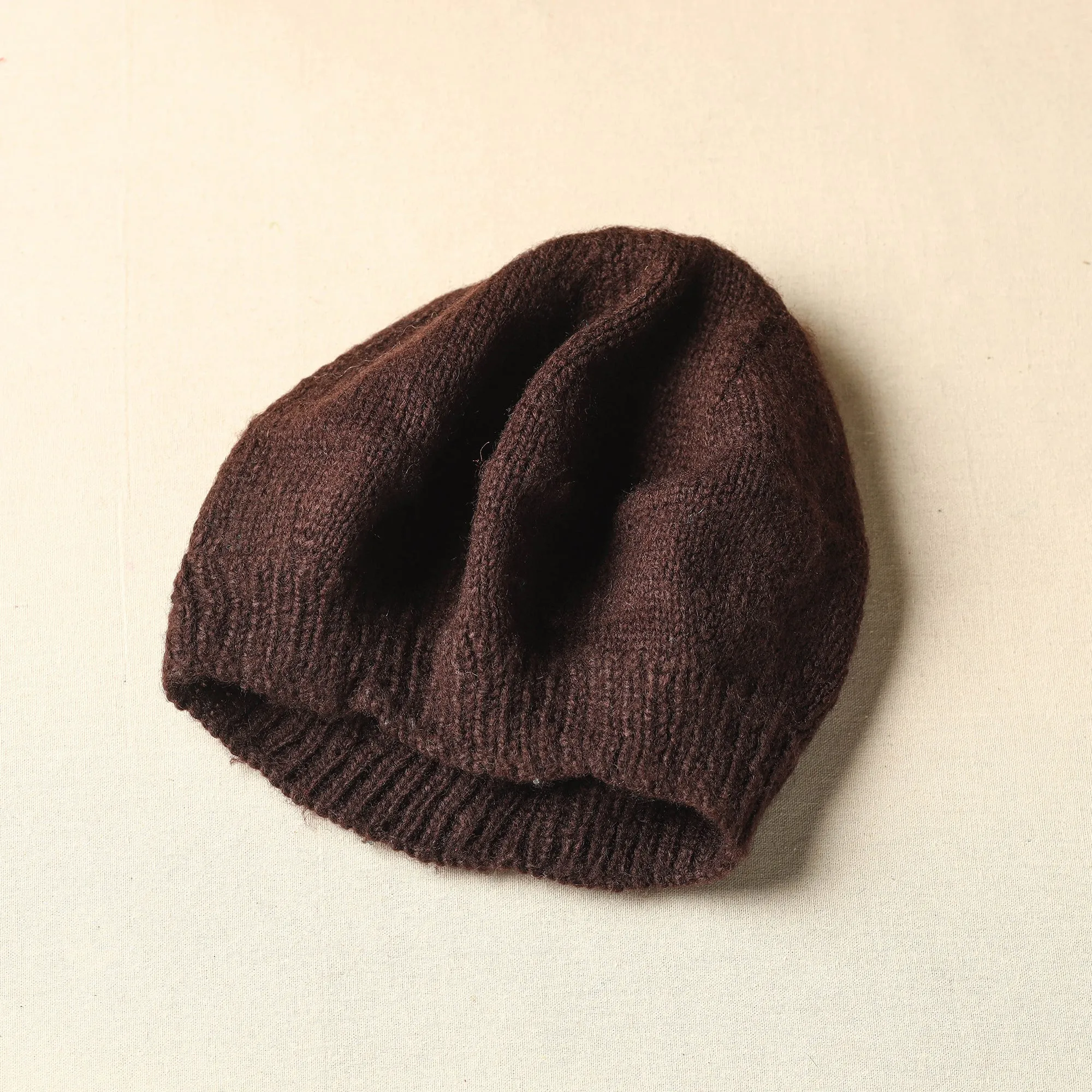 Brown - Kumaun Hand Knitted Woolen Beret Cap 66