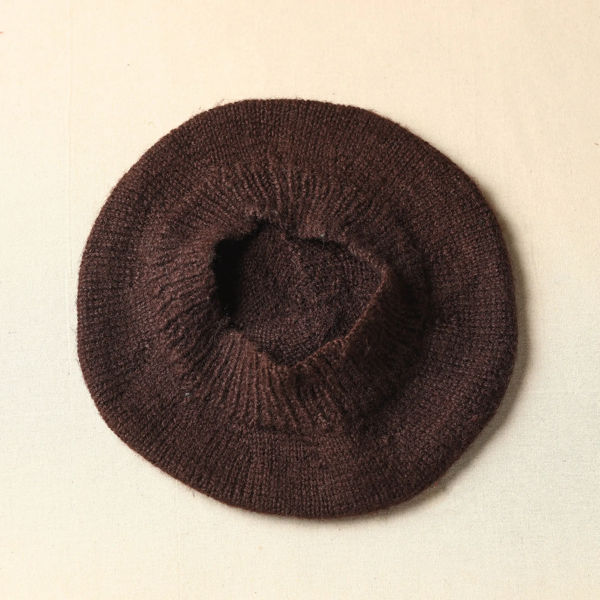 Brown - Kumaun Hand Knitted Woolen Beret Cap 66