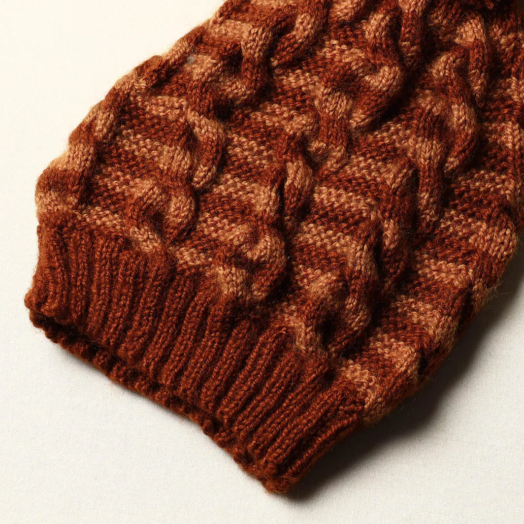 Brown - Kumaun Hand Knitted Woolen Cap with Pom-Pom