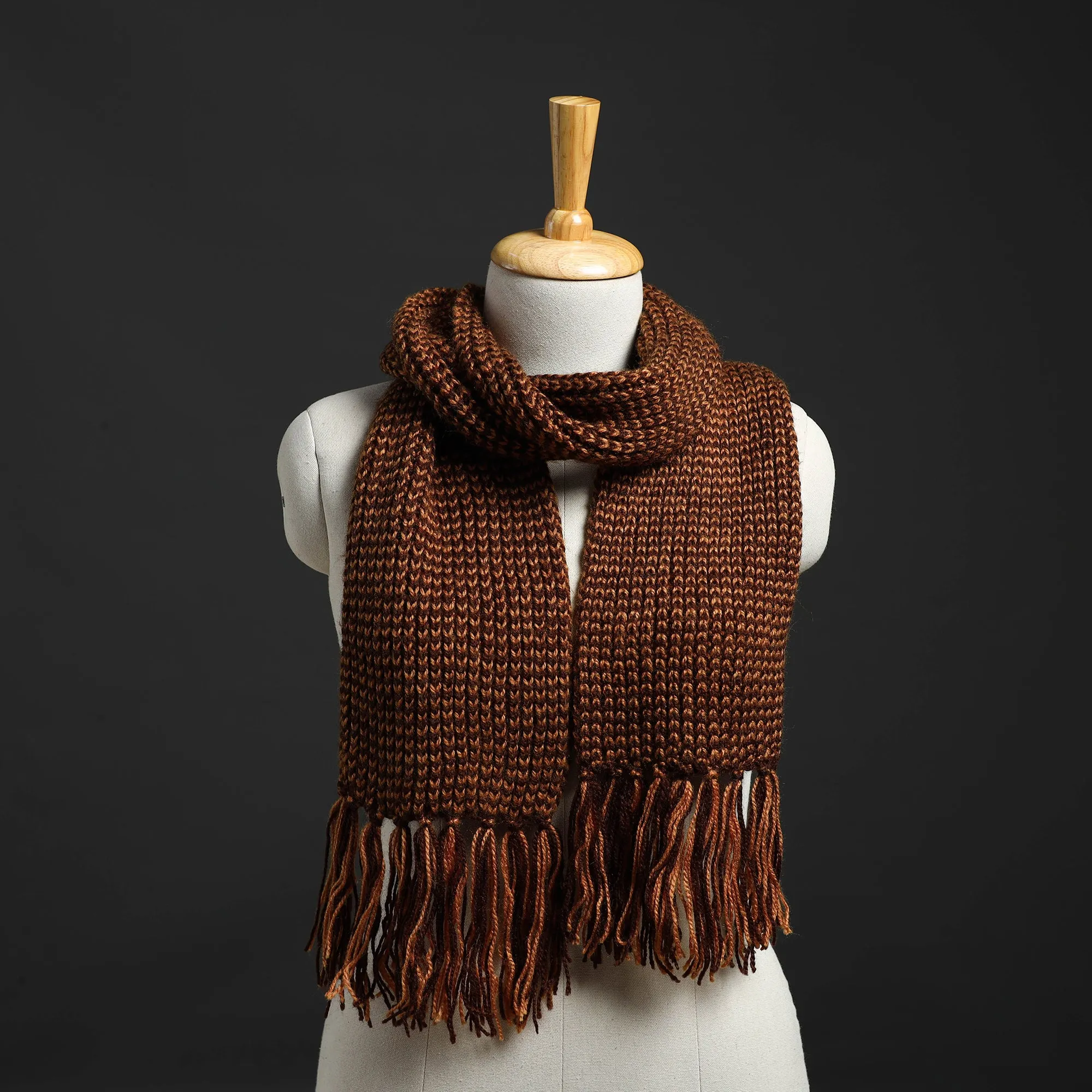 Brown - Kumaun Hand Knitted Woolen Muffler 64