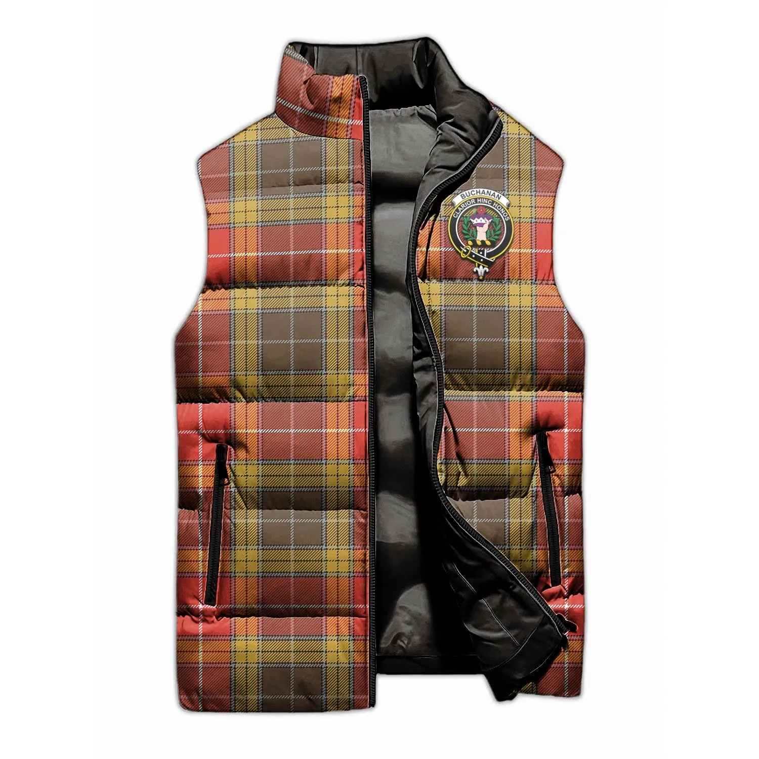 Buchanan Old Set Weathered Tartan Sleeveless Puffer Jacket with Family Crest