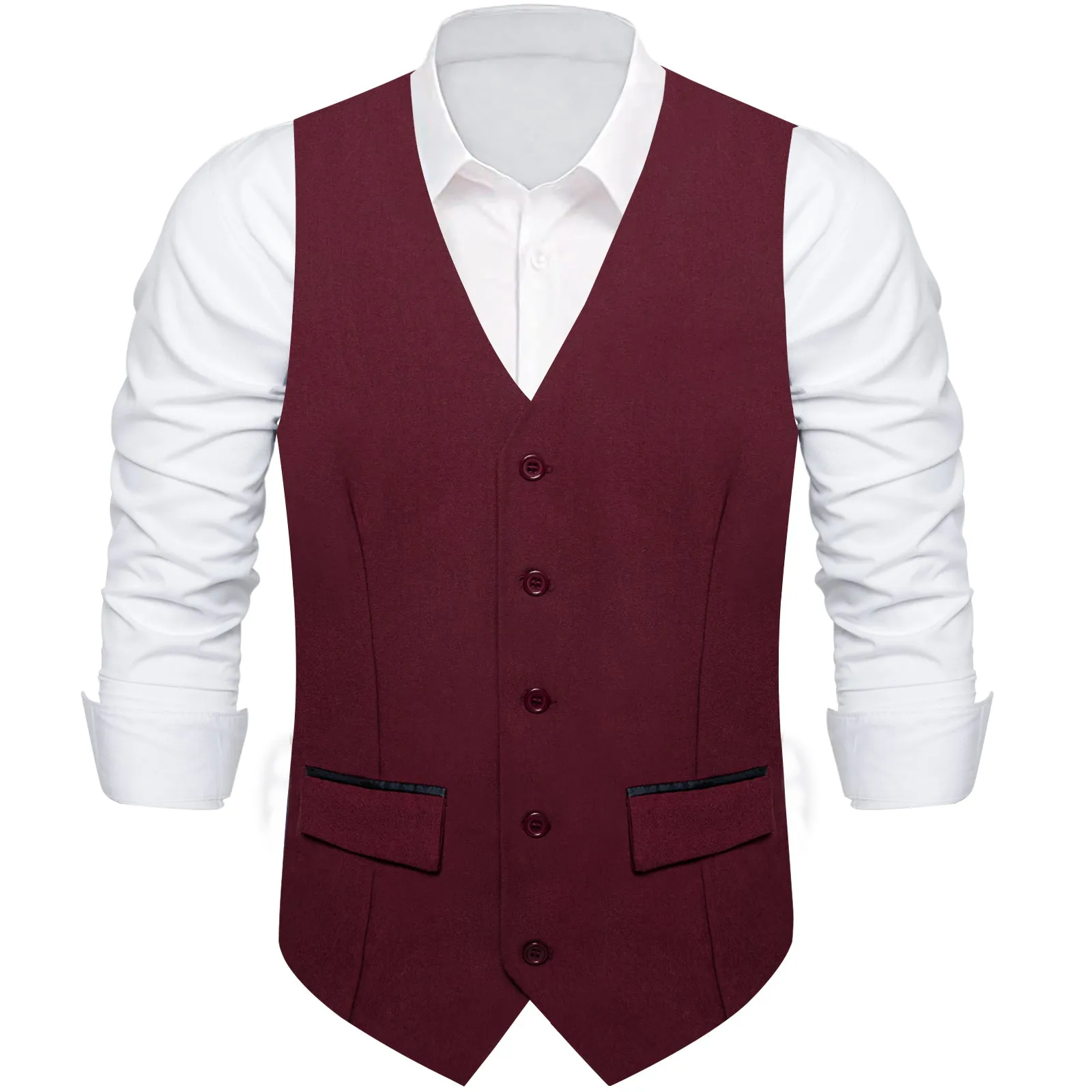 Burgundy Blue Solid Silk Men's Classic Vest with Two Pockets