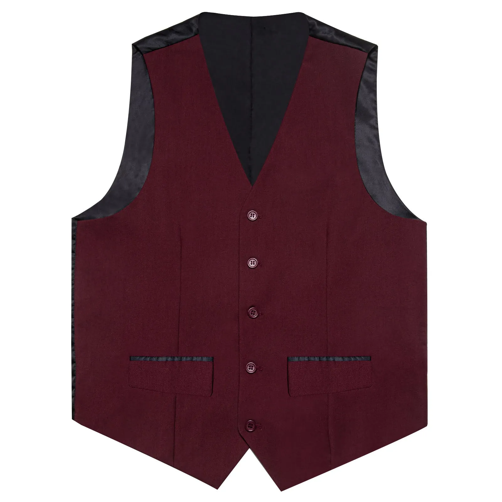 Burgundy Blue Solid Silk Men's Classic Vest with Two Pockets