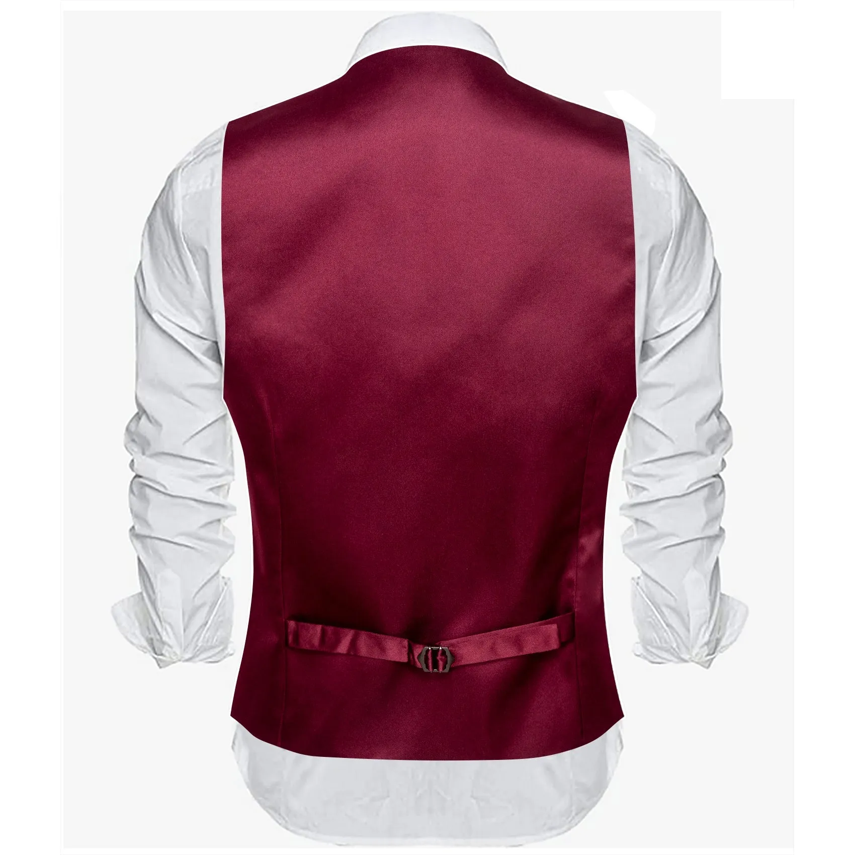 Burgundy Red Solid Satin Silk Men's V-Neck Business Vest