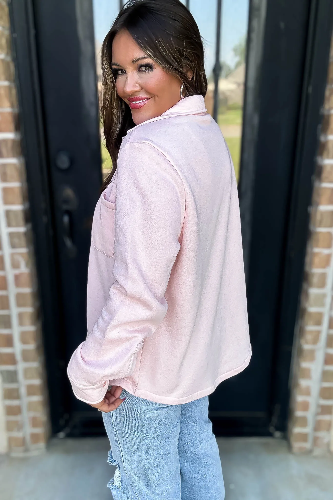 Button Up Blush Pink Fleece Shirt Jacket