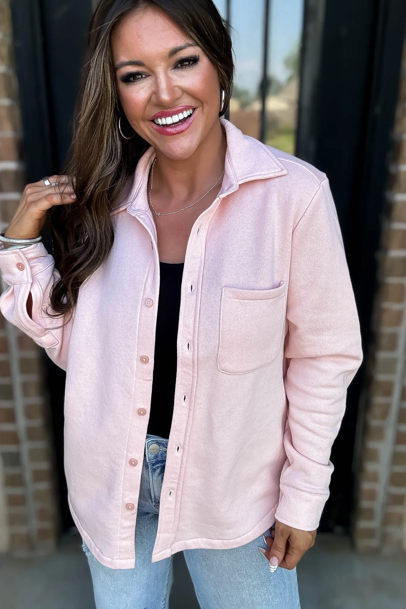 Button Up Blush Pink Fleece Shirt Jacket