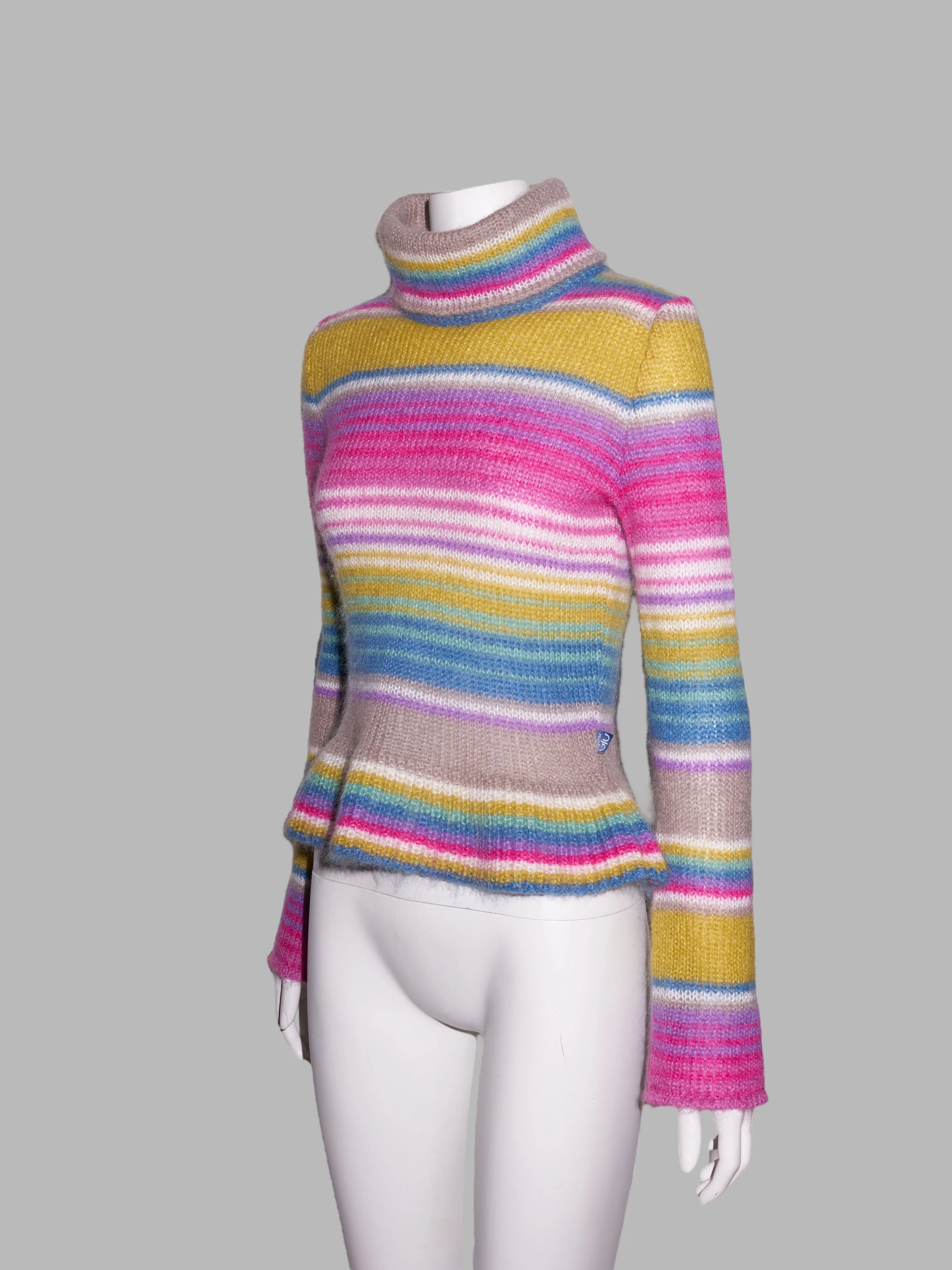 Byblos Blu 1990s multicolour striped mohair turtleneck jumper - sz 40