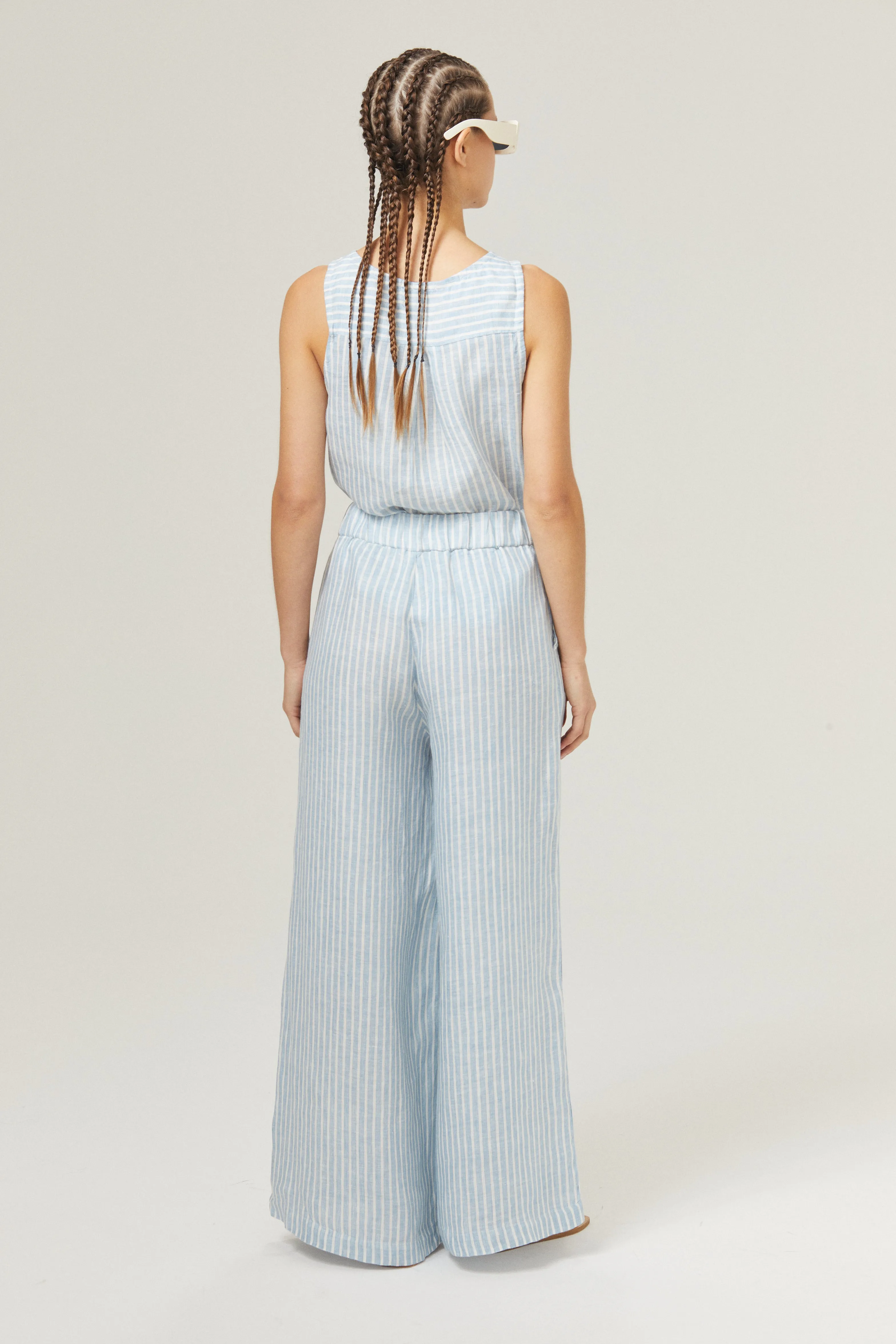 Cape Linen Pants - Light Blue and White Stripes