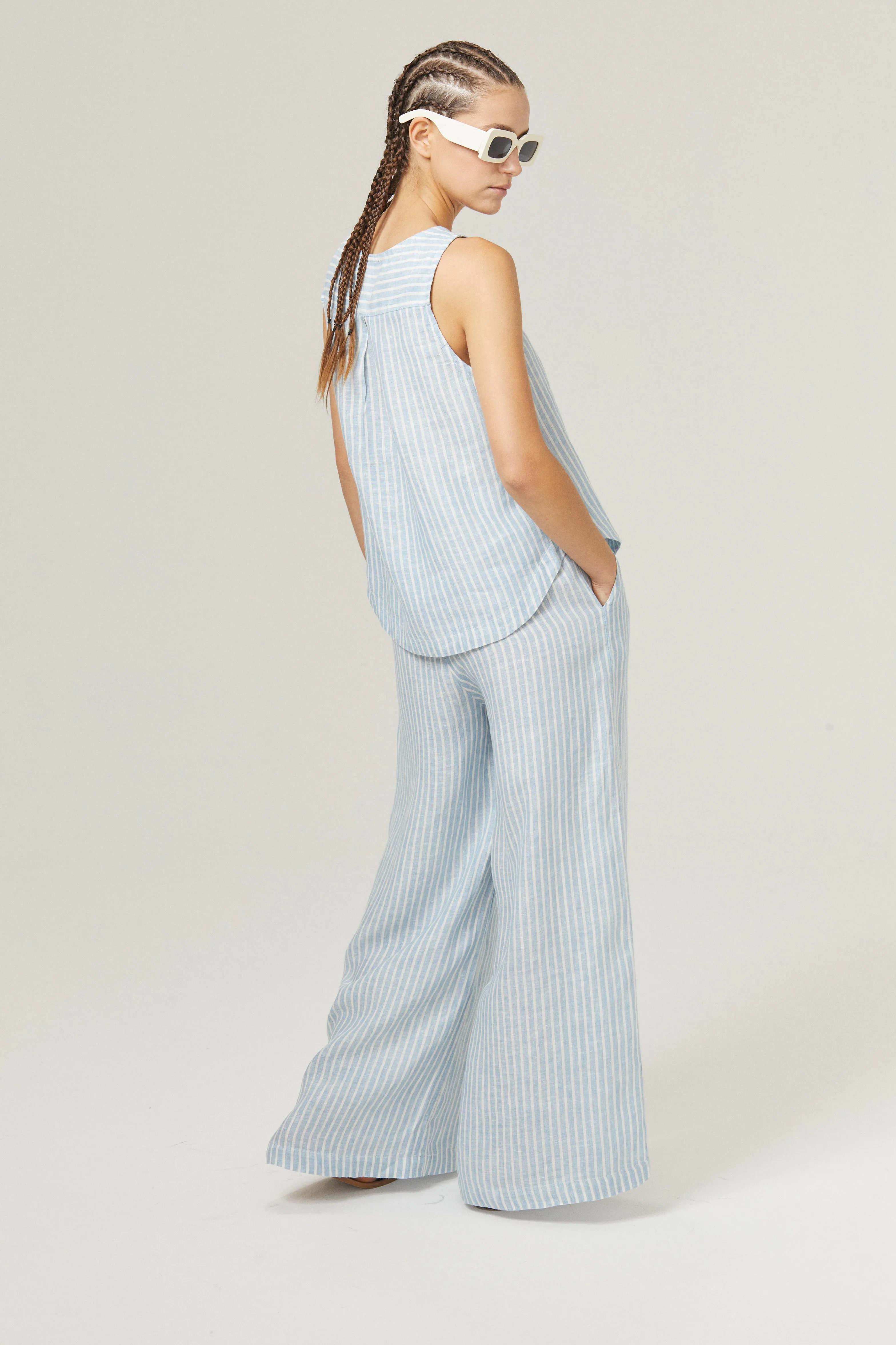 Cape Linen Pants - Light Blue and White Stripes