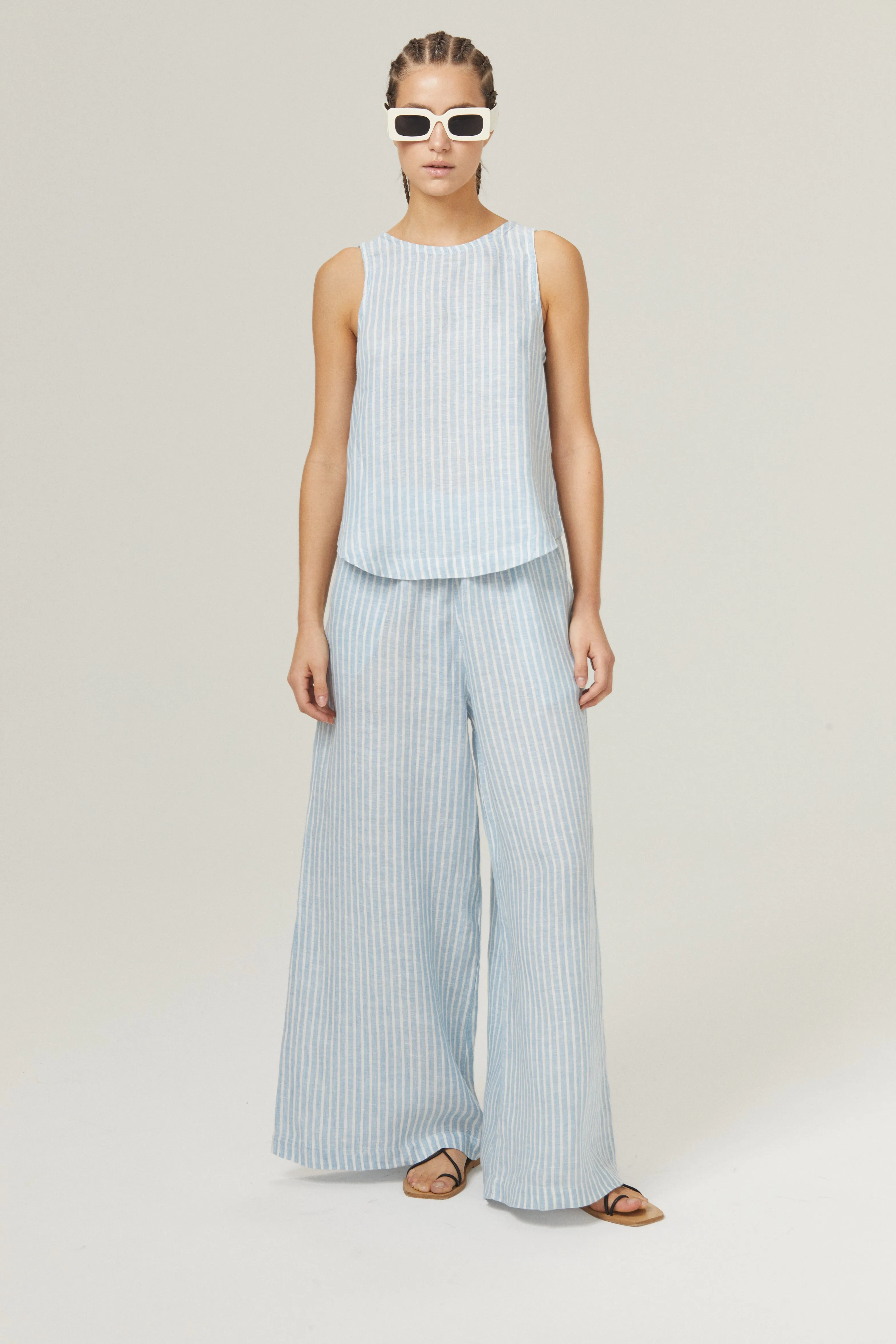 Cape Linen Pants - Light Blue and White Stripes