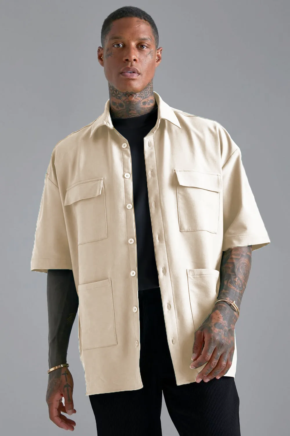 Cargo Oversized Pocket shacket Shirt