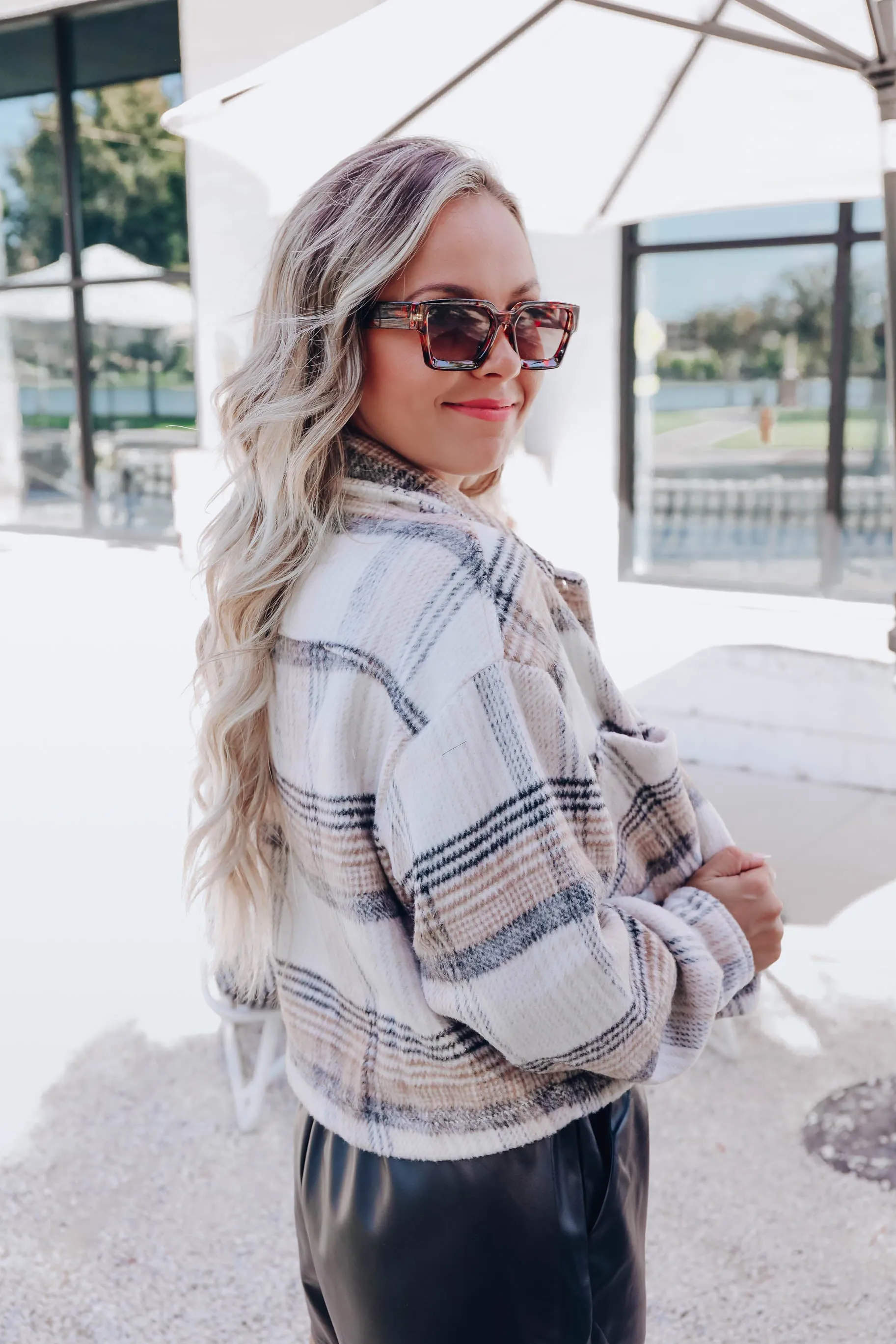 Caroline Cropped Plaid Jacket - Taupe/Black