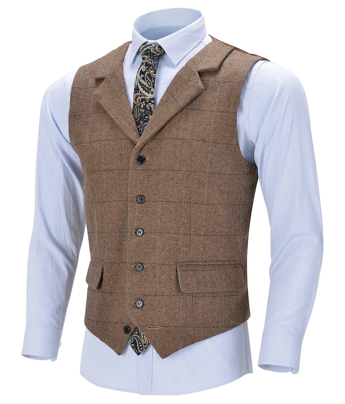 Casual Men's Suit Vest Plaid Notch Lapel Waistcoat