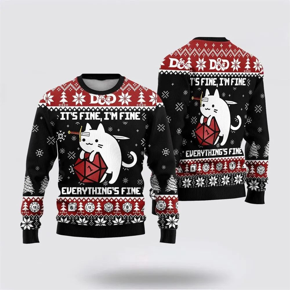 Cat Sweater It's Fine, I'm Fine Everything's Fine Ugly Christmas Sweater For Men And Women, Best Gift For Christmas, Christmas Fashion Winter