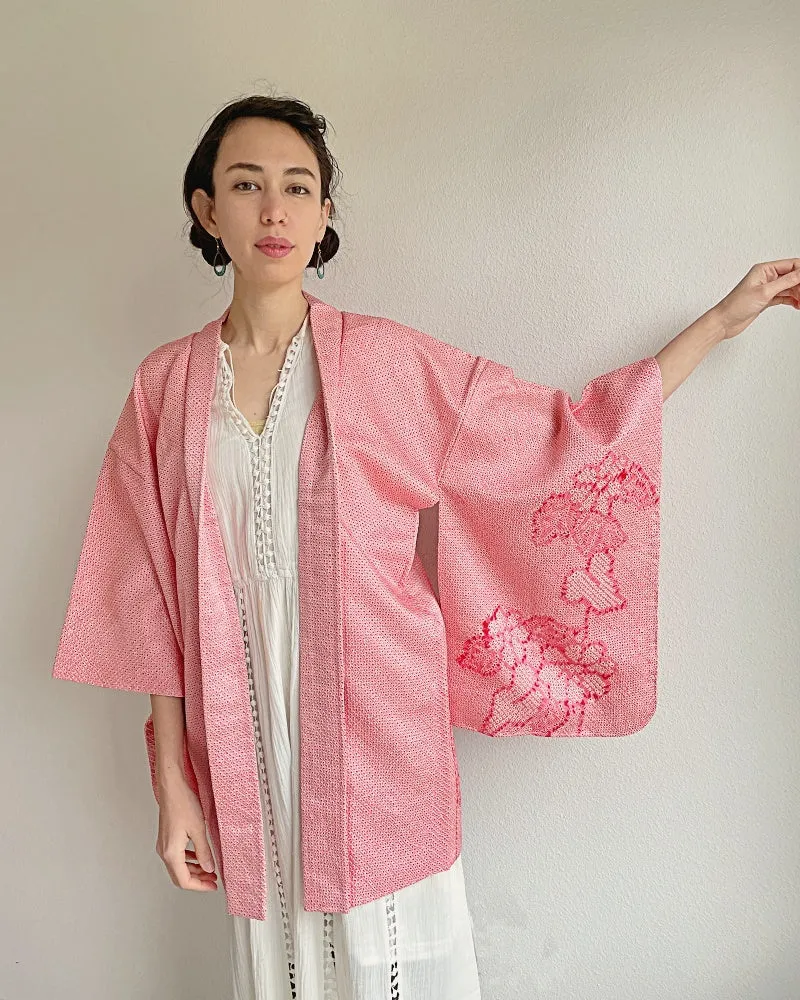 Charm Pink Shibori Kimono Jacket