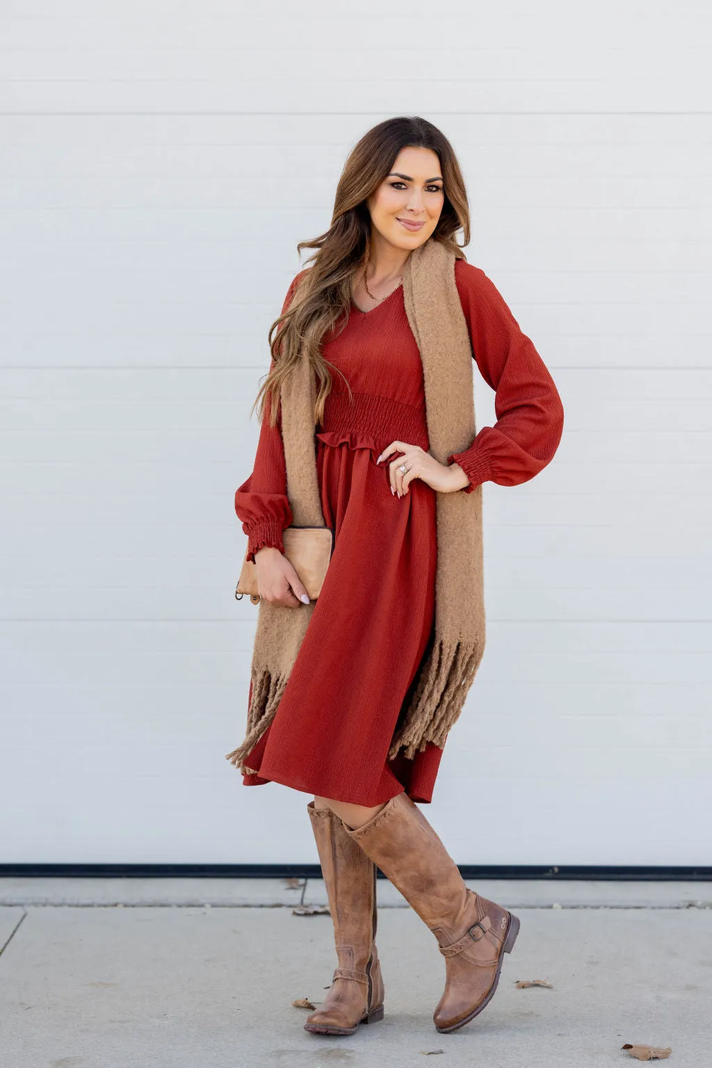 Cinch Accented Long Sleeve Dress