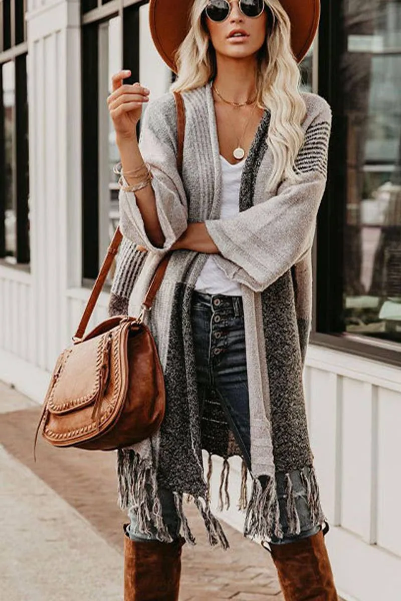 Color Block Tassel Hem Cardigan