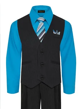 Copy of Boys Vest Pants Pinstriped 5 Piece Set With Shirt And Tie - Vivid Blue