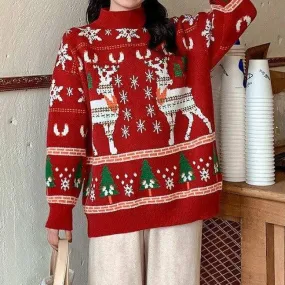 Couple Reindeer Print Long Sleeve Knitted Sweater