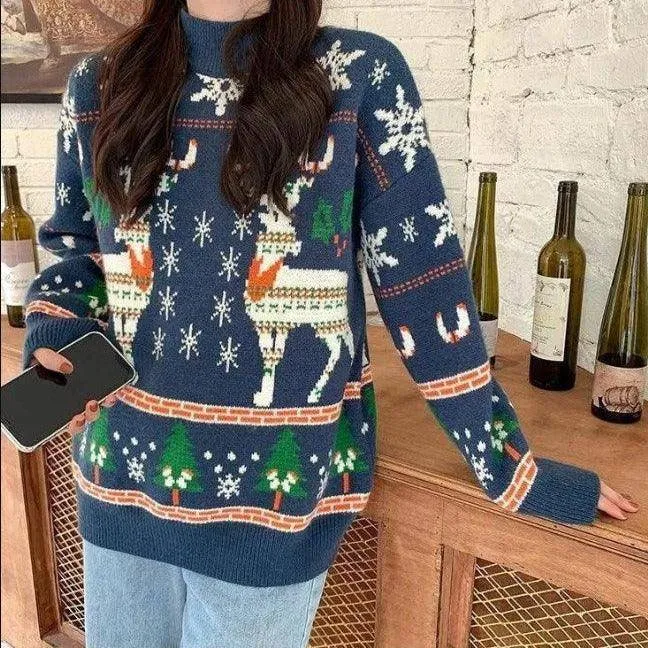 Couple Reindeer Print Long Sleeve Knitted Sweater