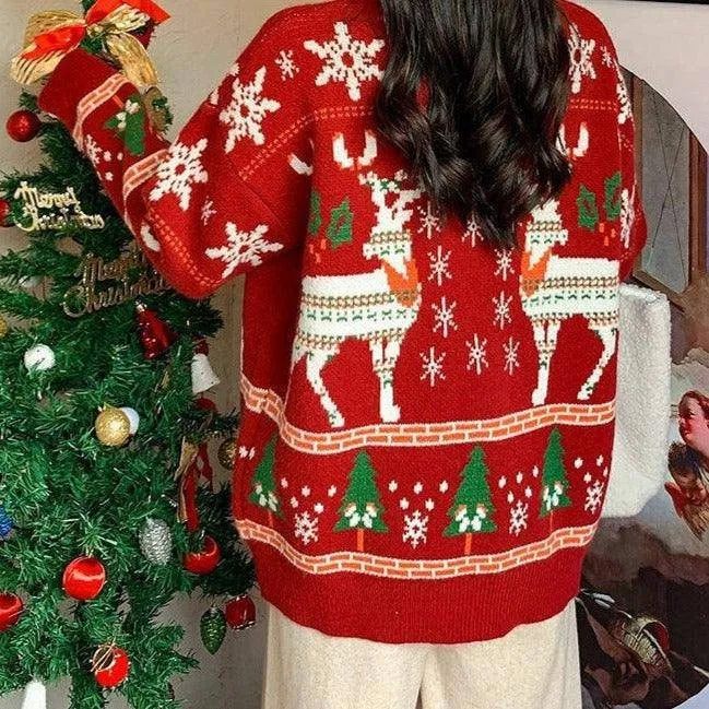 Couple Reindeer Print Long Sleeve Knitted Sweater