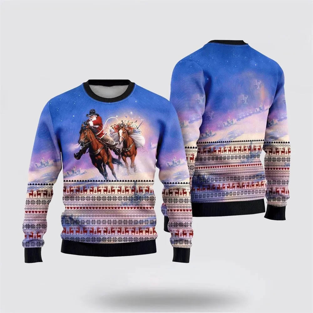 Cowboy Santa Claus Ugly Christmas Sweater, Farm Sweater, Christmas Gift, Best Winter Outfit Christmas