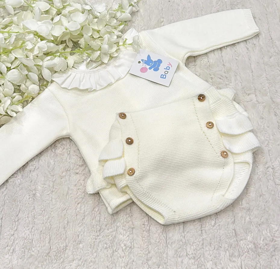 Cream knitted jam pants set