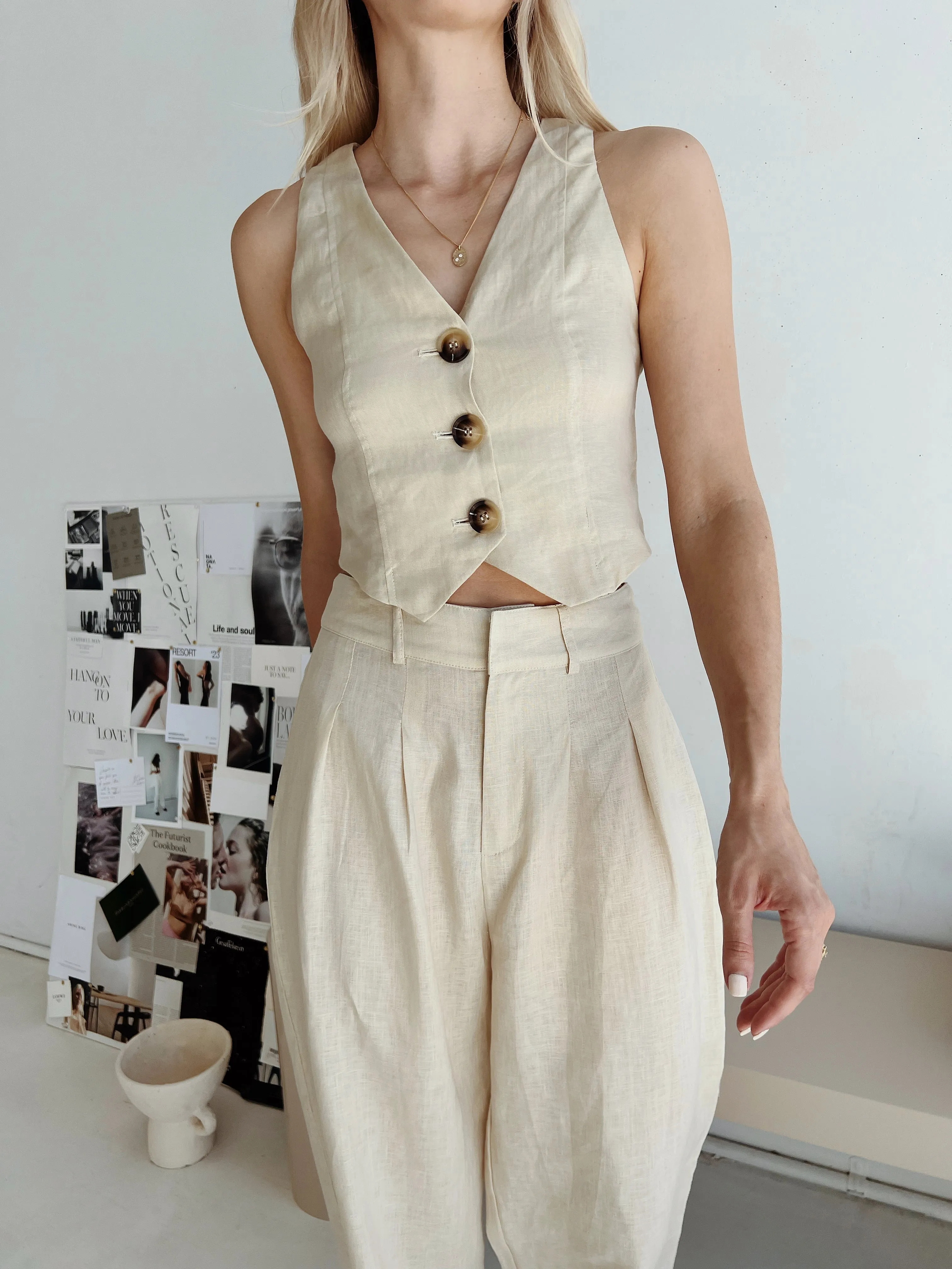 Cream Linen Vest