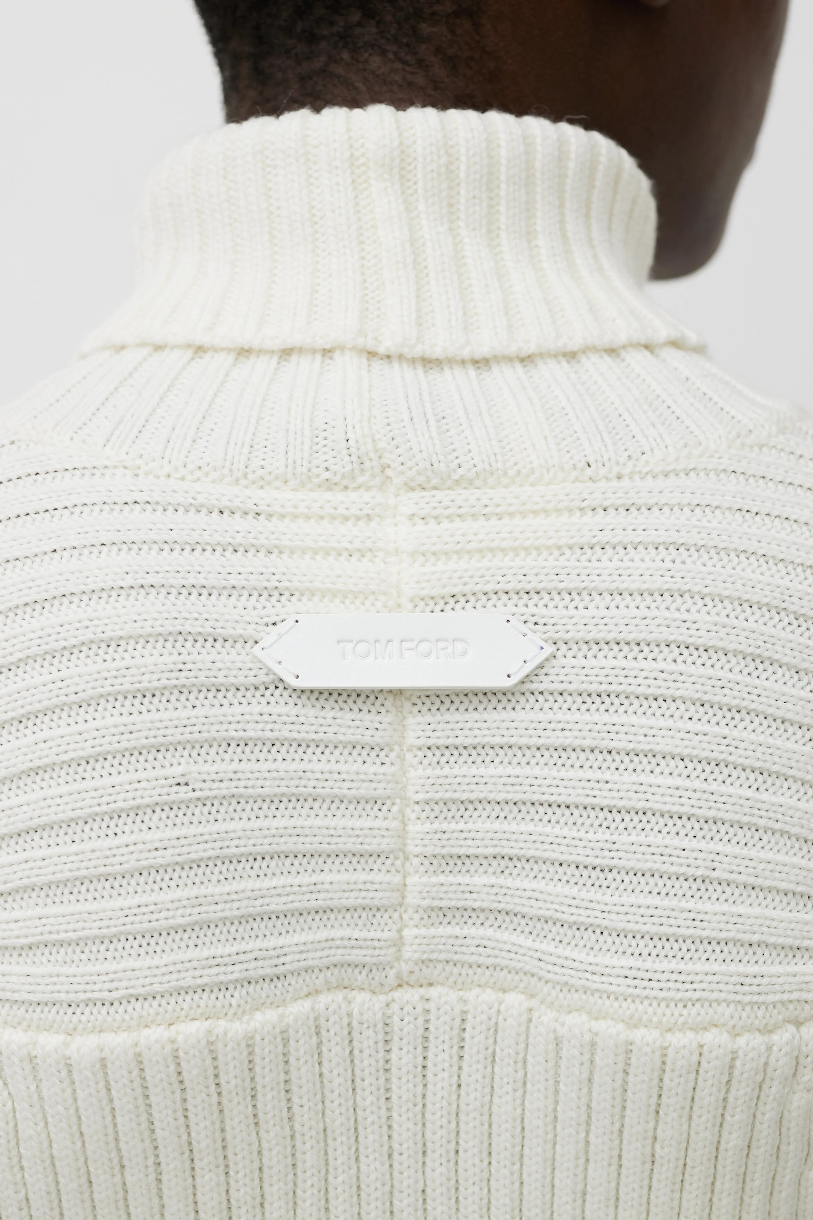 Cream Wool Knit Turtleneck Dress