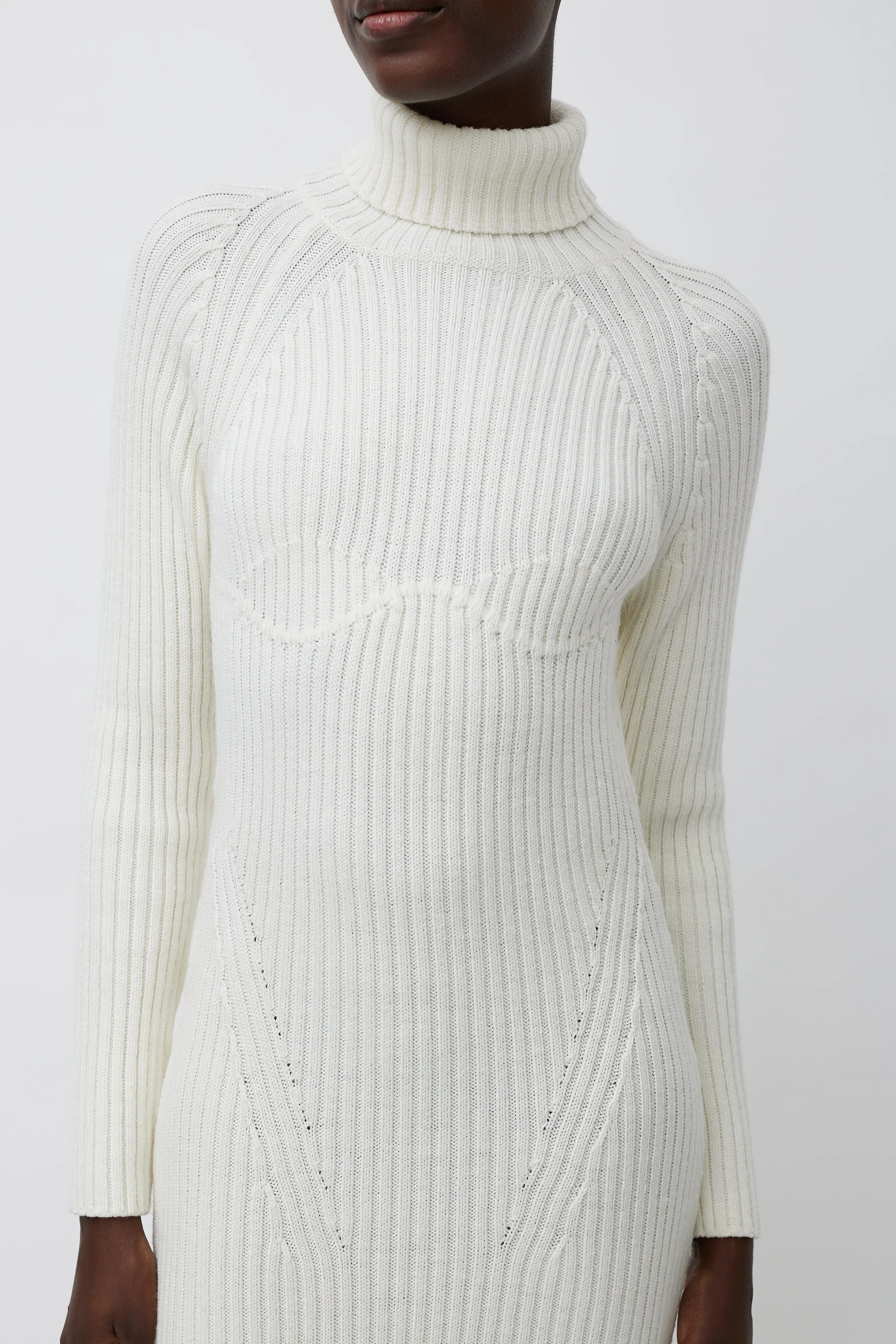 Cream Wool Knit Turtleneck Dress