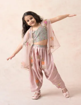 Crop top with dhoti pants and cape