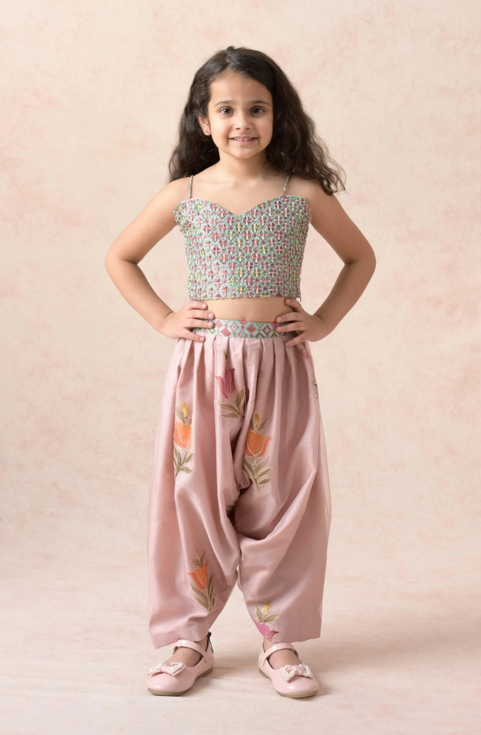 Crop top with dhoti pants and cape