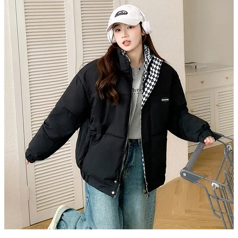 Cropped Stand-Up Collar Slash Pocket Puffer Jacket