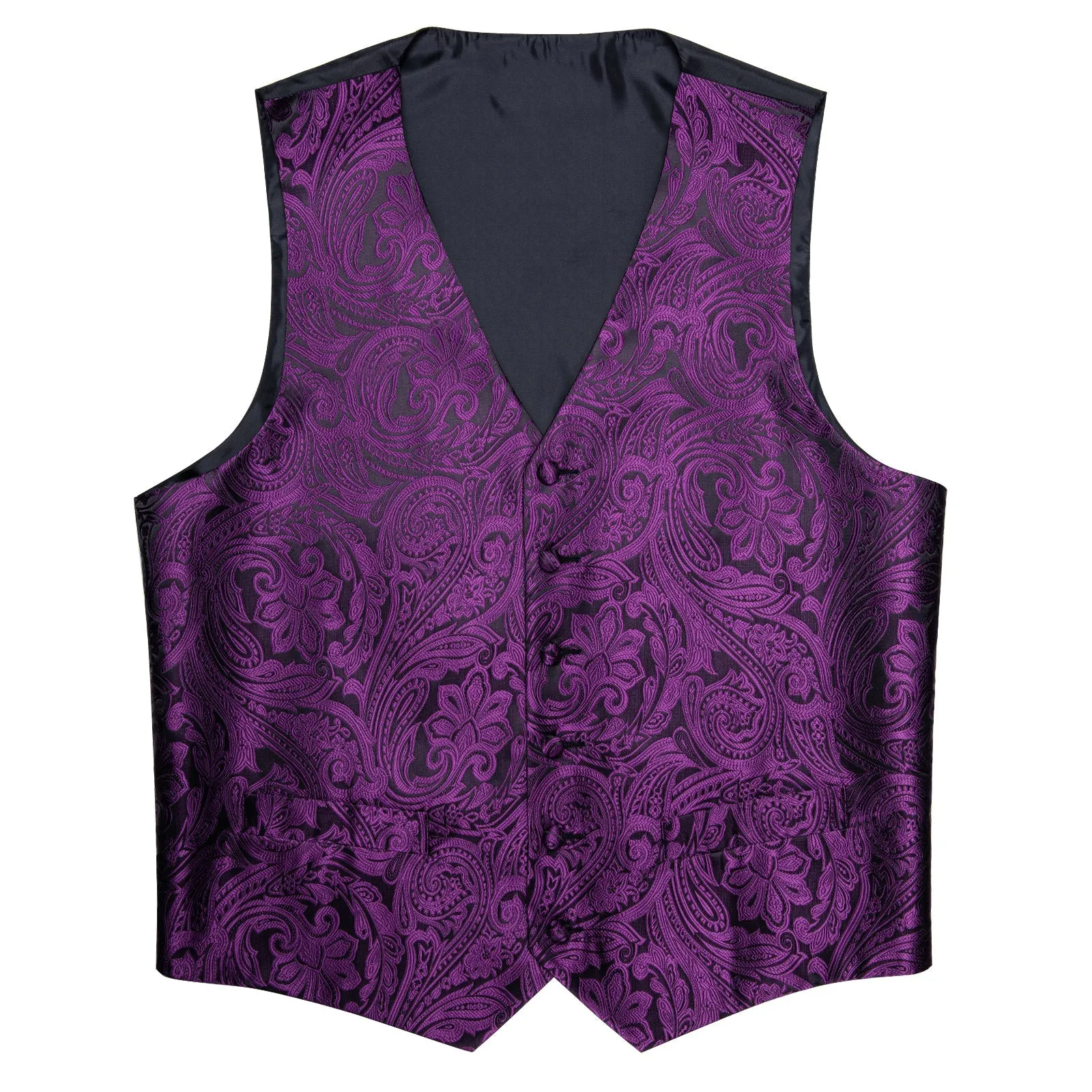 Dark Purple Paisley Men's Vest Tie Hanky Cufflinks Set Waistcoat Suit Set