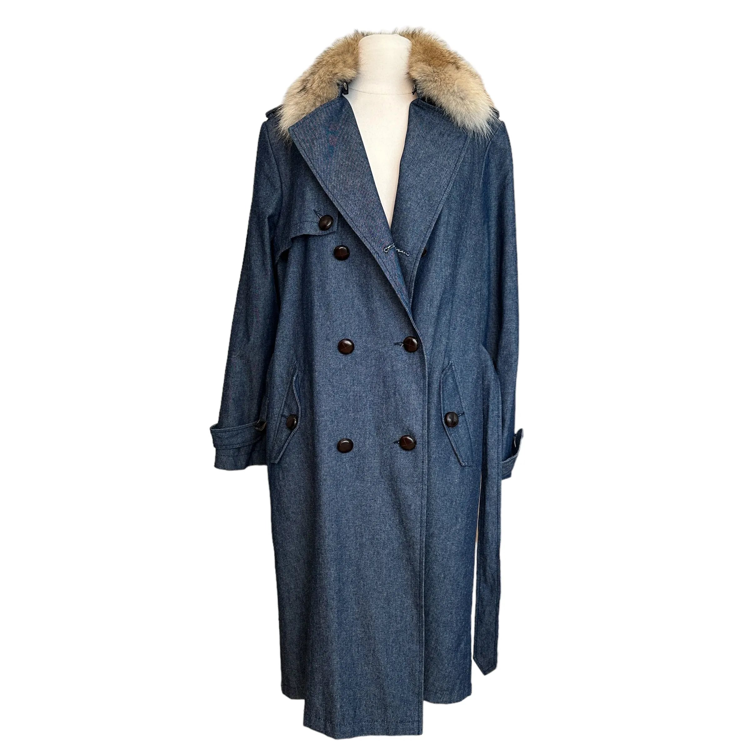 Denim & Fur Trench Coat - M