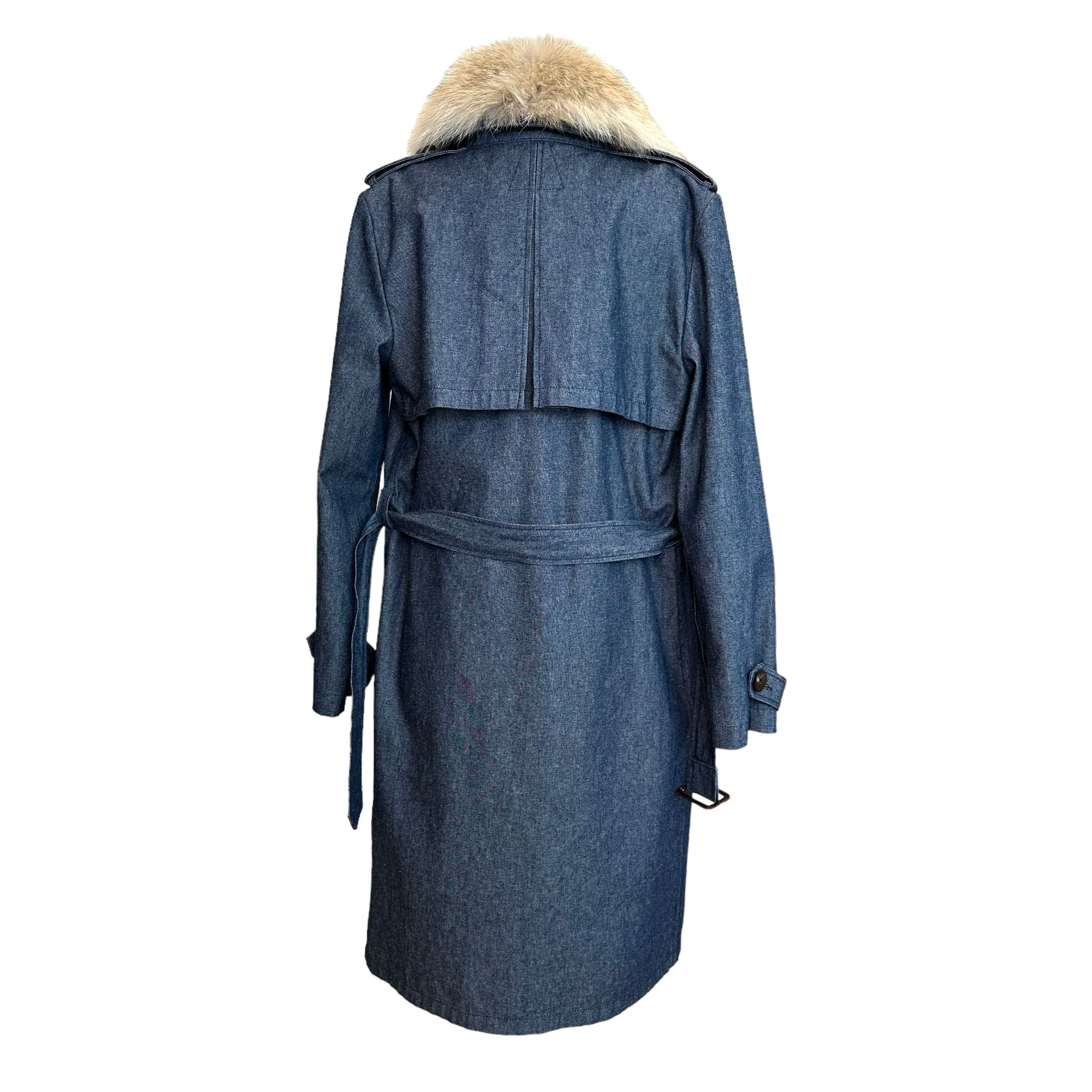 Denim & Fur Trench Coat - M