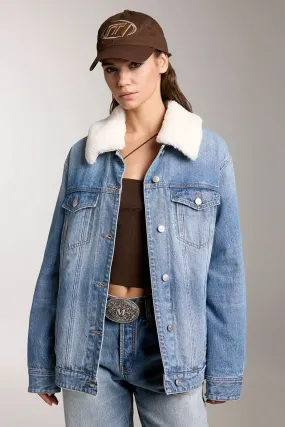 Detachable Faux Fur Collar Denim Jacket