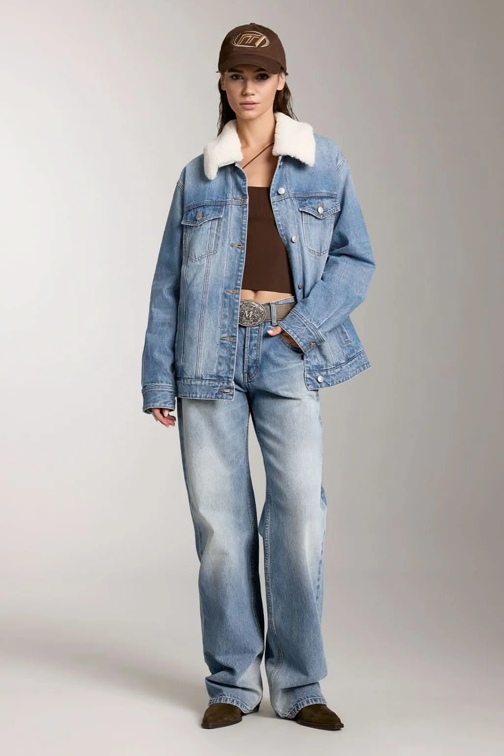 Detachable Faux Fur Collar Denim Jacket