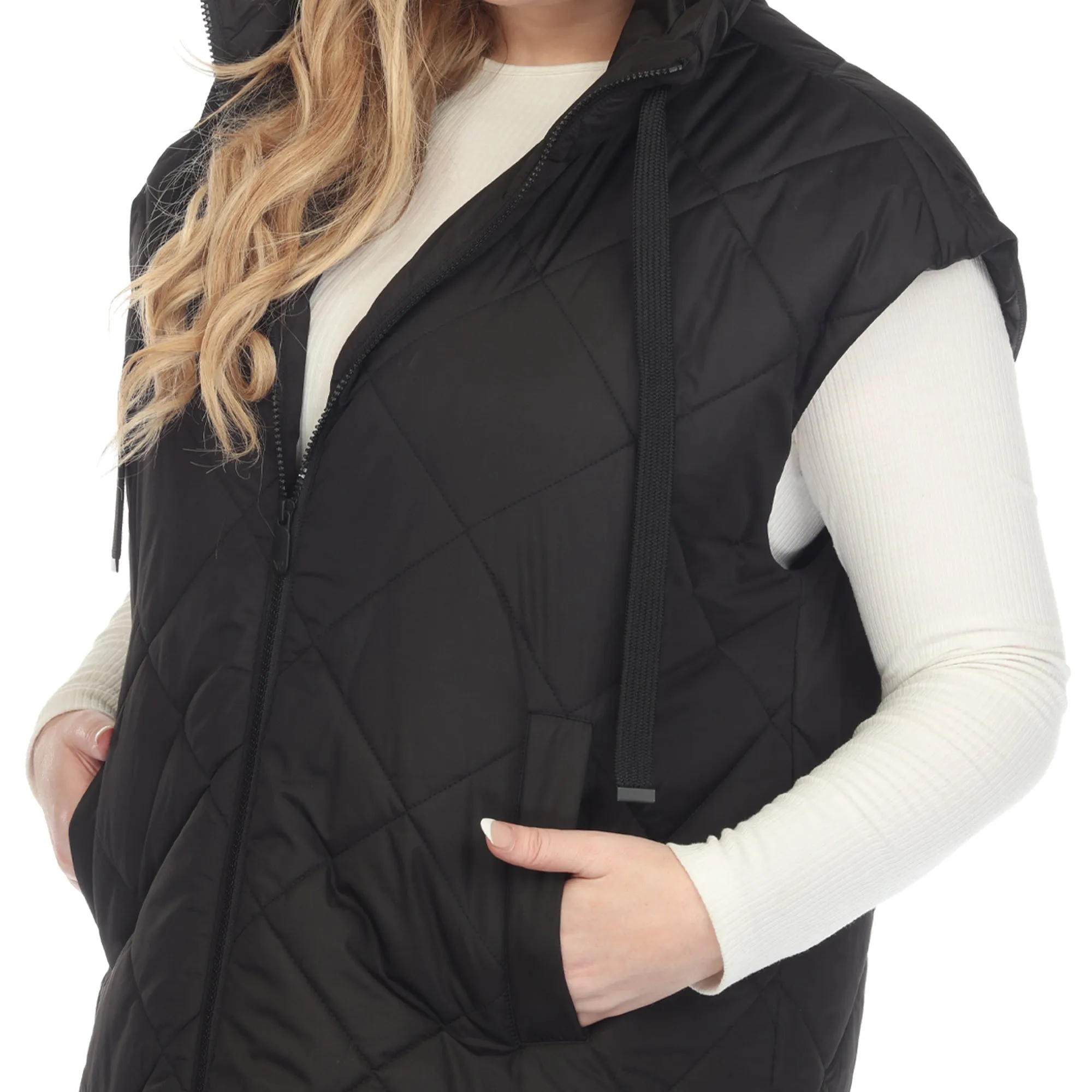 Diamond Quilted Hooded Puffer Vest - Plus