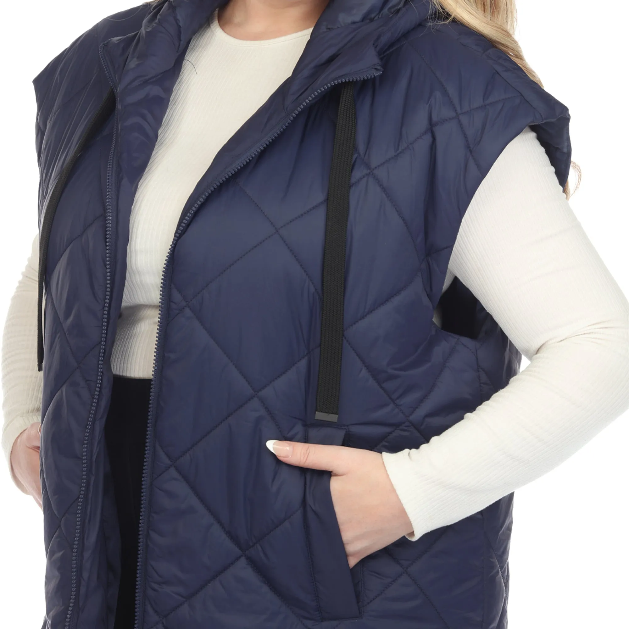 Diamond Quilted Hooded Puffer Vest - Plus