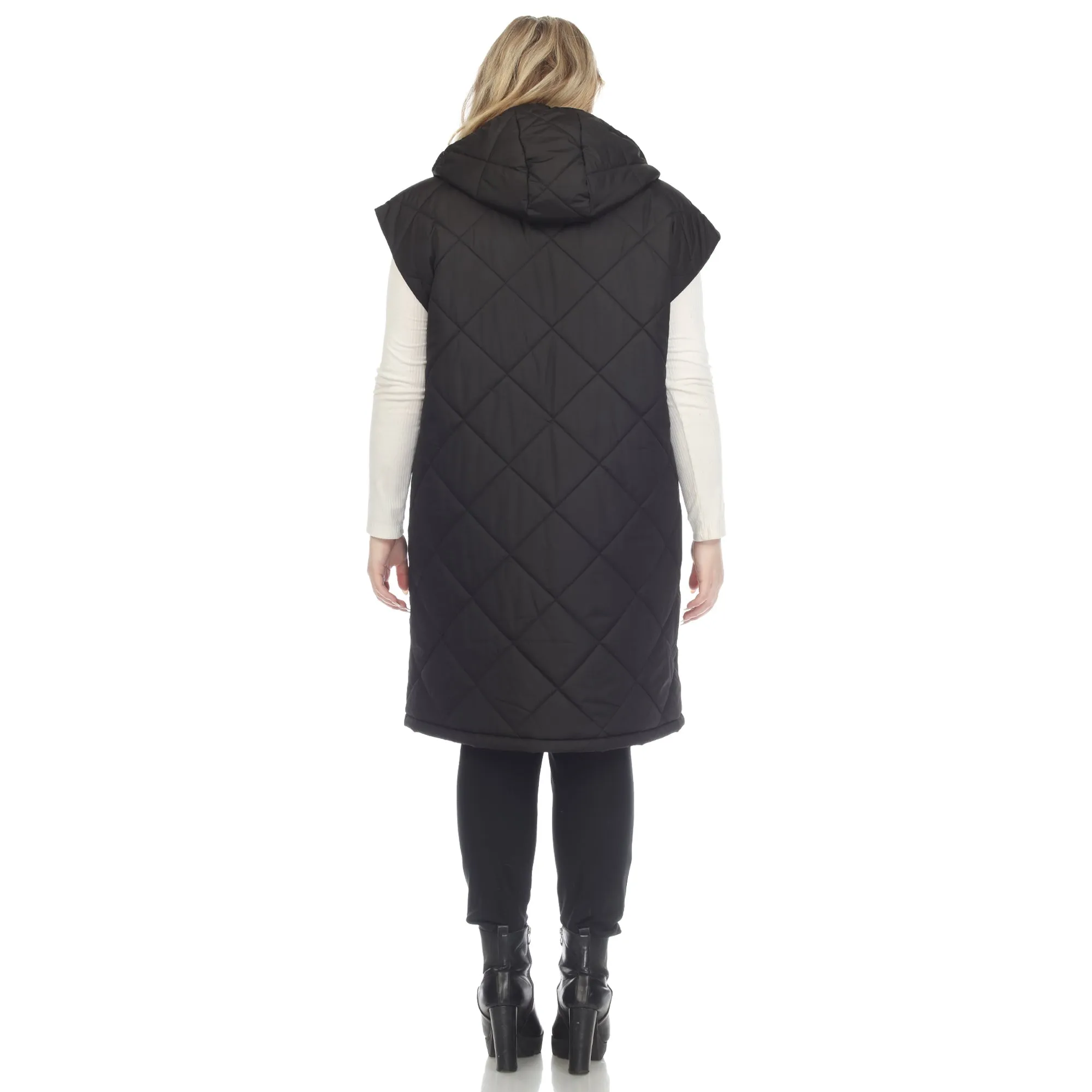 Diamond Quilted Hooded Puffer Vest - Plus