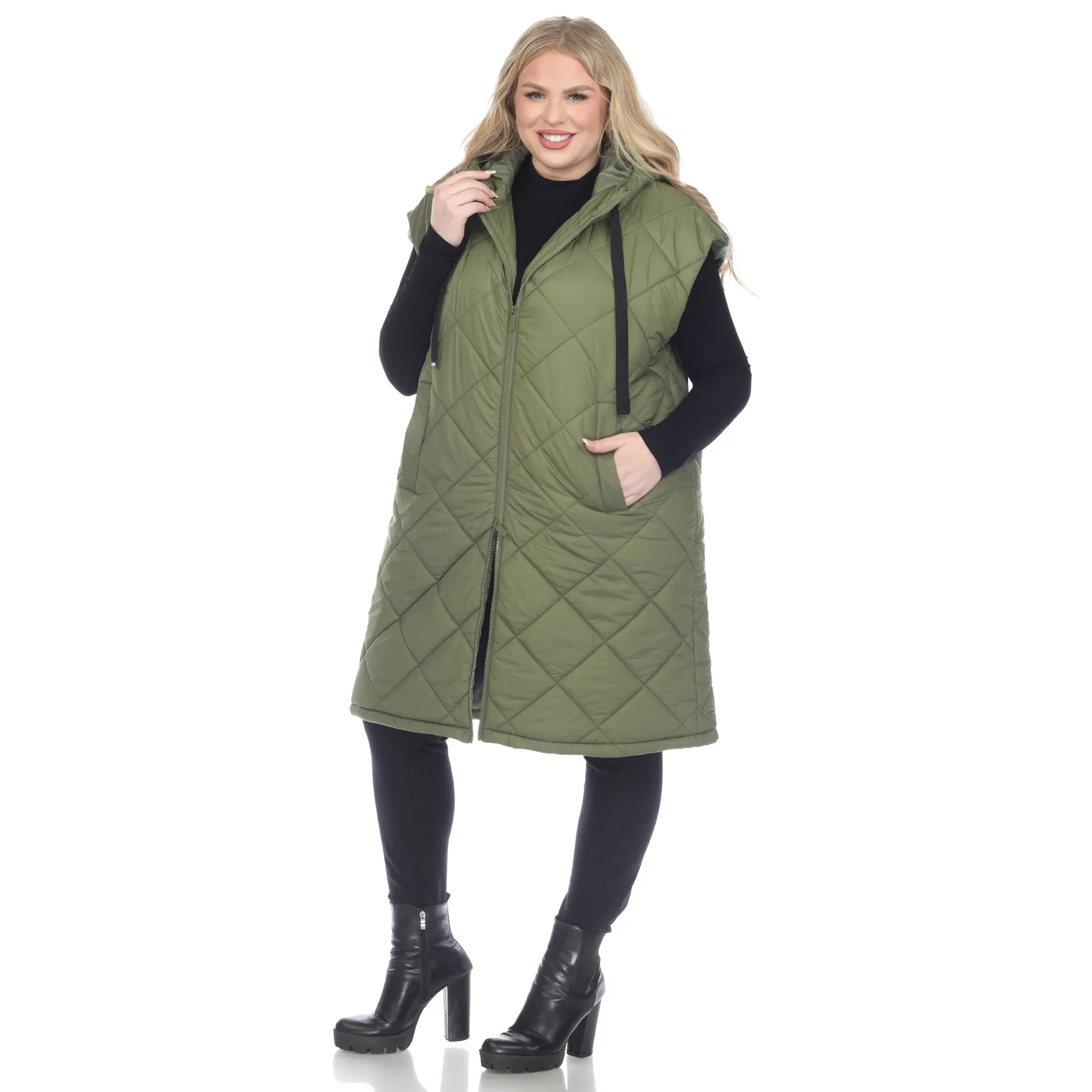 Diamond Quilted Hooded Puffer Vest - Plus