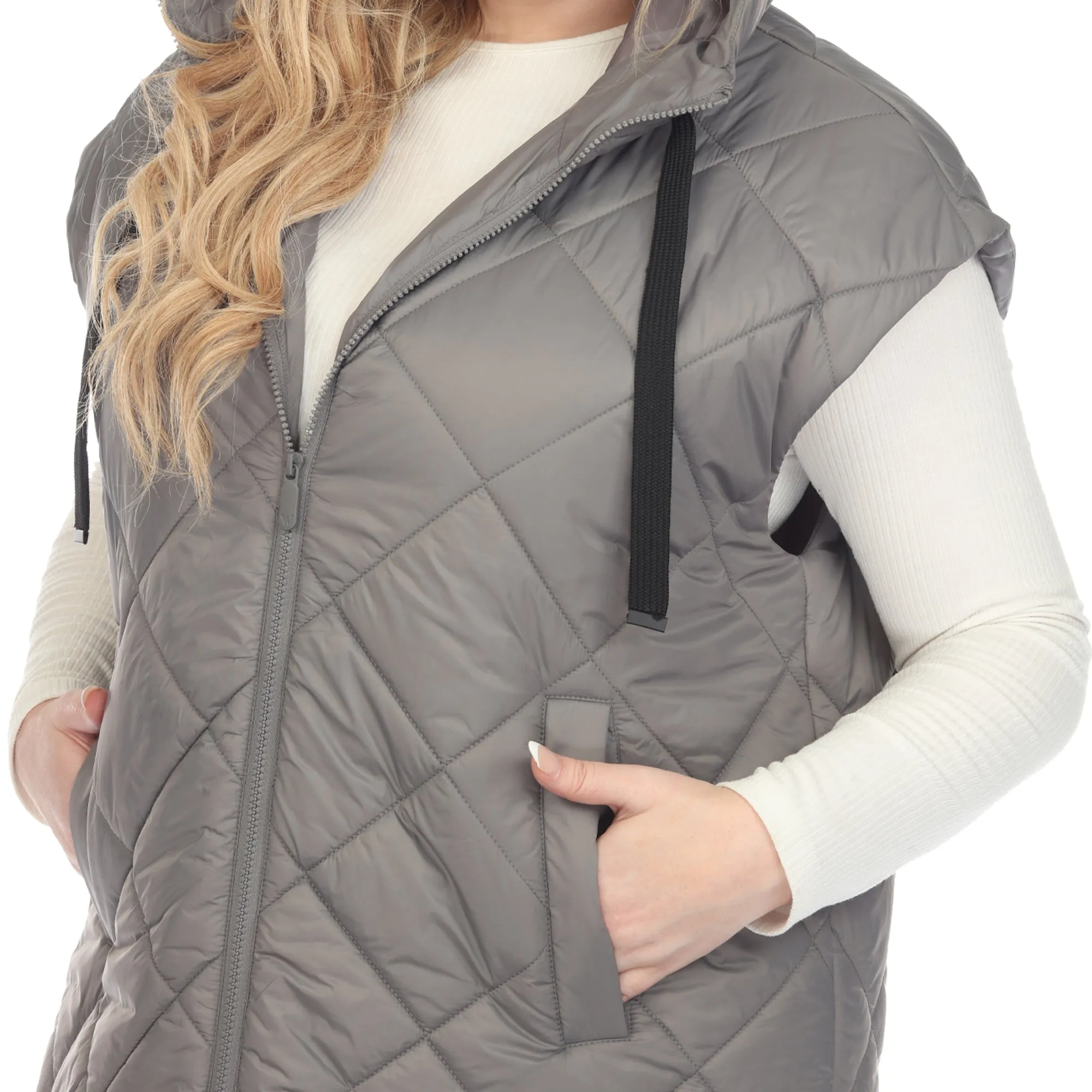 Diamond Quilted Hooded Puffer Vest - Plus