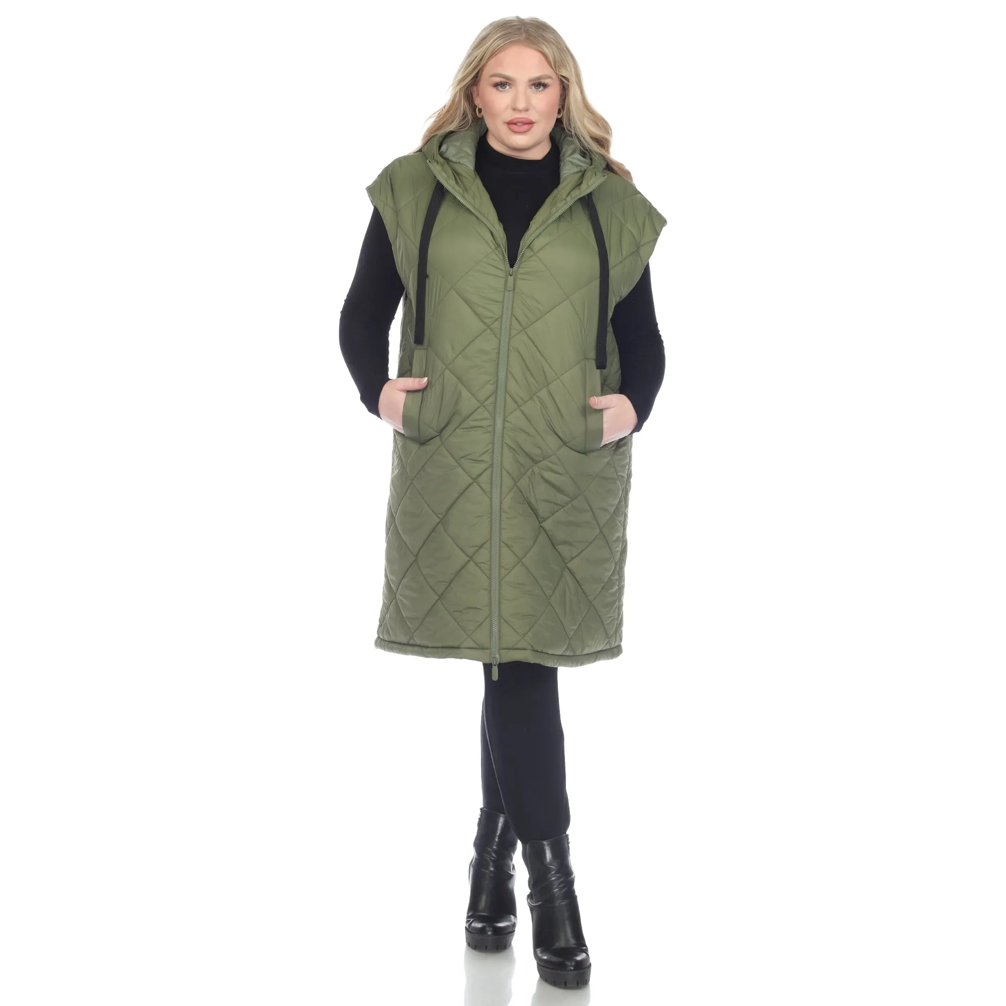 Diamond Quilted Hooded Puffer Vest - Plus