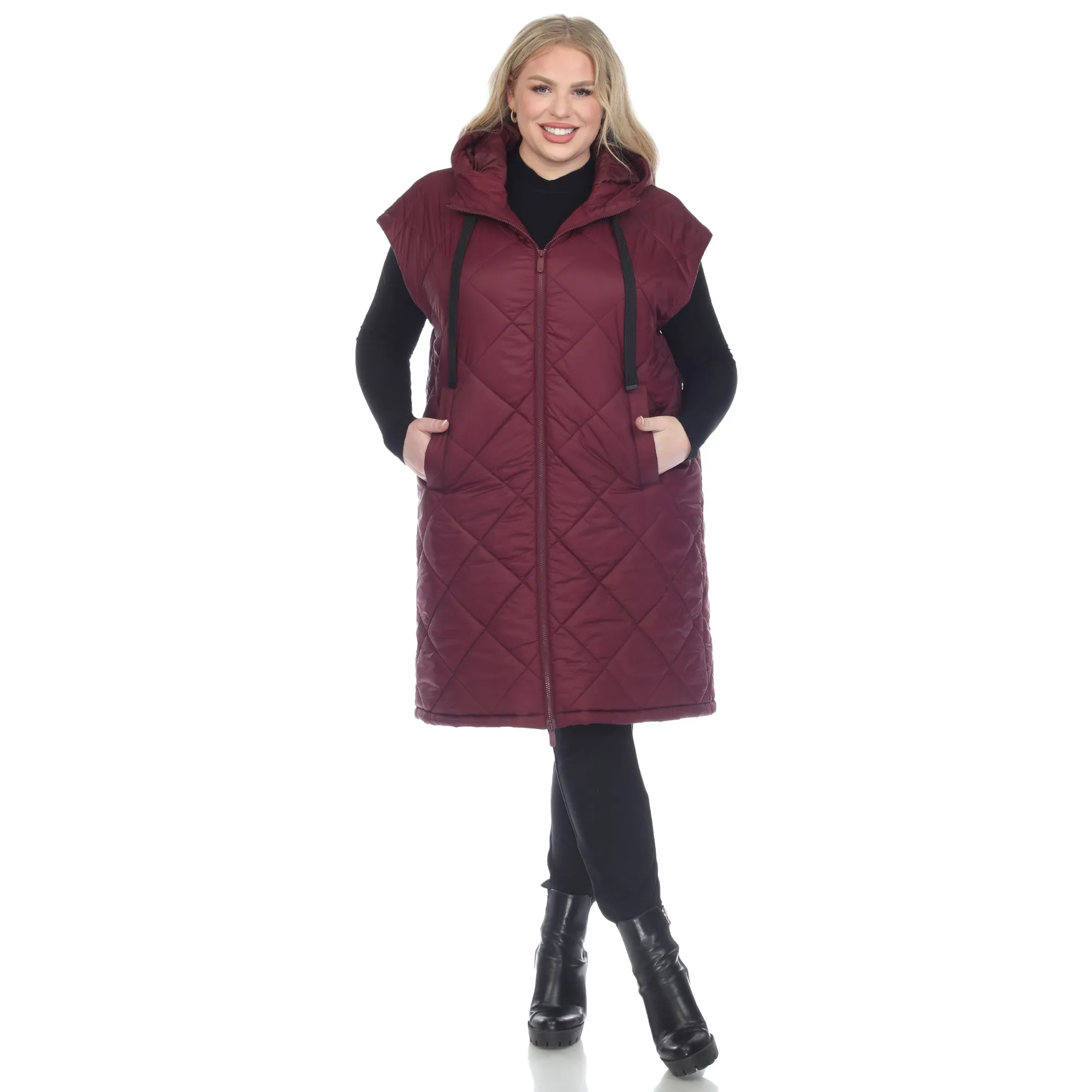 Diamond Quilted Hooded Puffer Vest - Plus